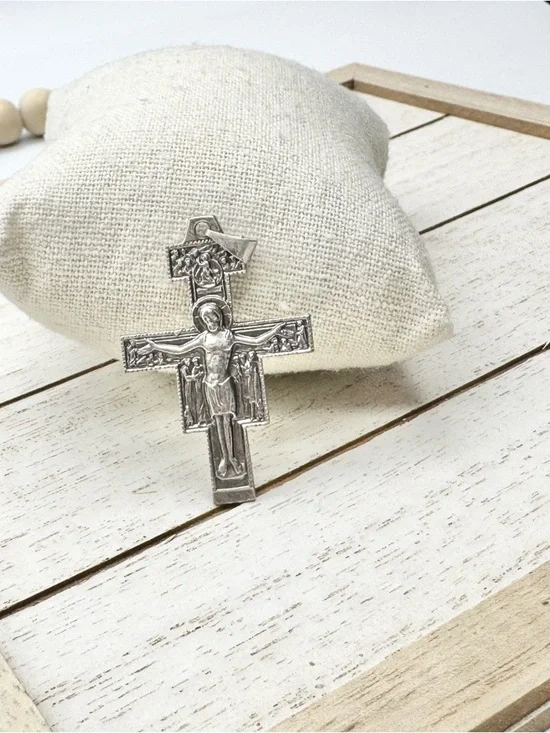 Vintage San Damiano Cross Blessings of St. Francis of Assisi Silver Toned - Picture 10 of 11